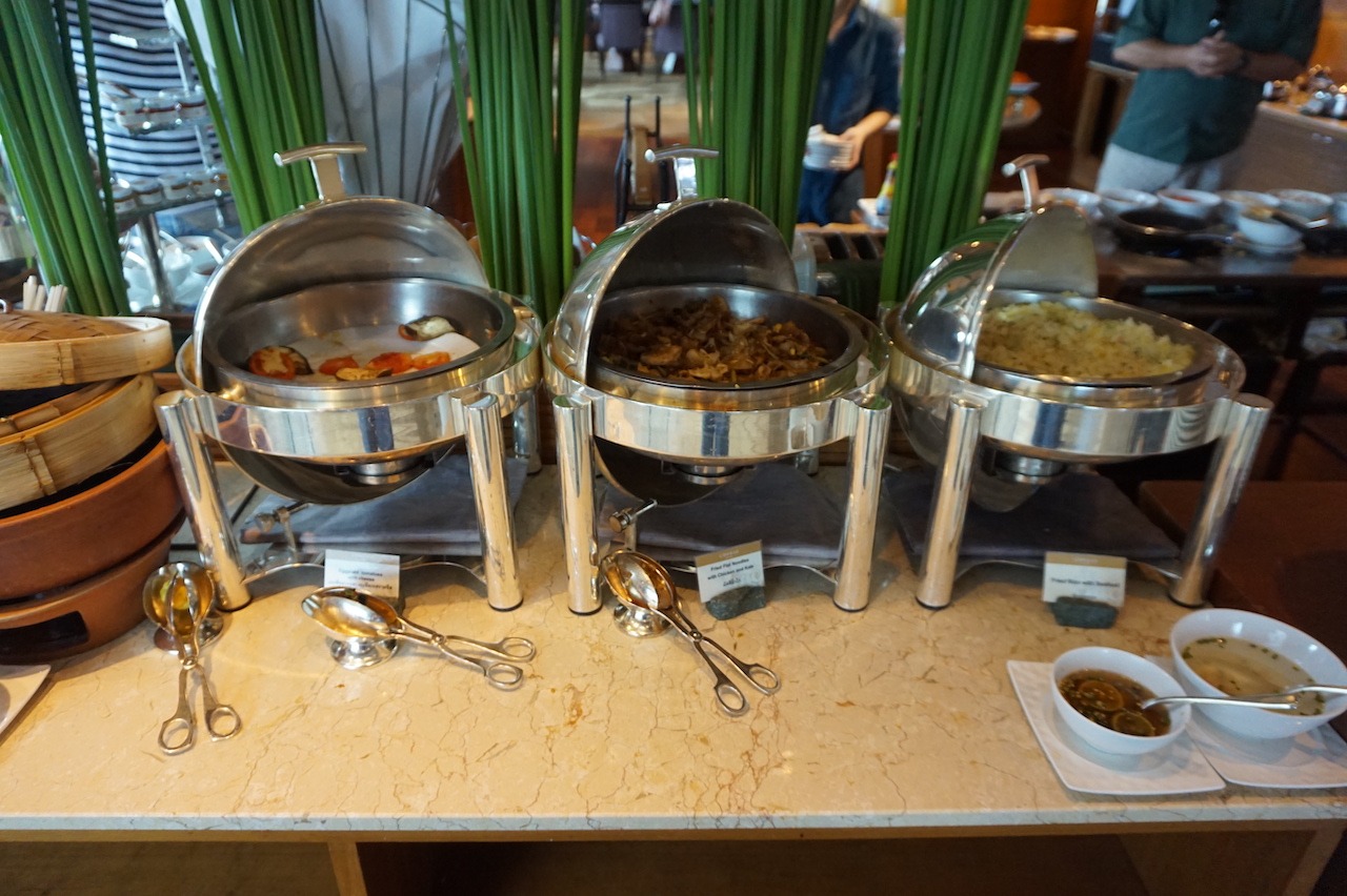 Hot buffet items in the lounge