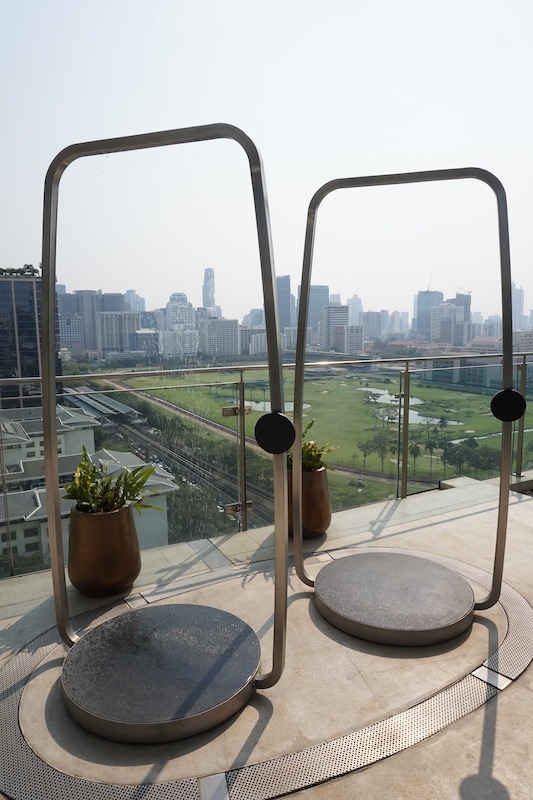 Outdoor showers on pool deck