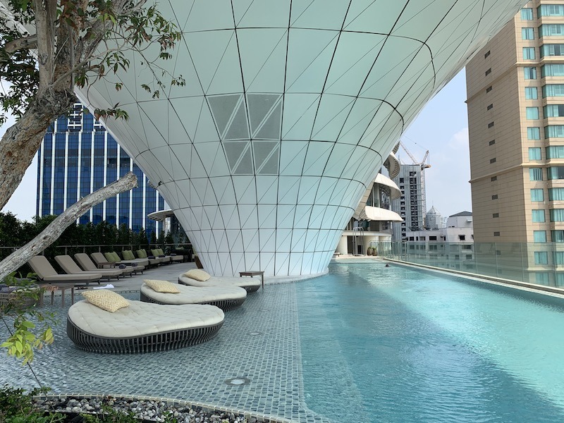 Pool deck with loungers