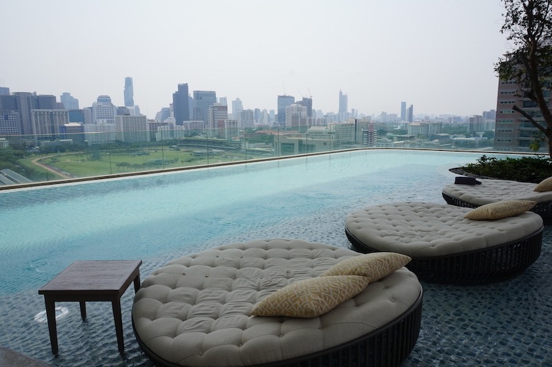 Pool deck with views of Bangkok