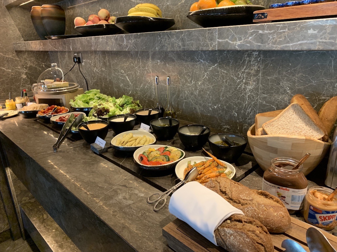 Breads and salad in lounge