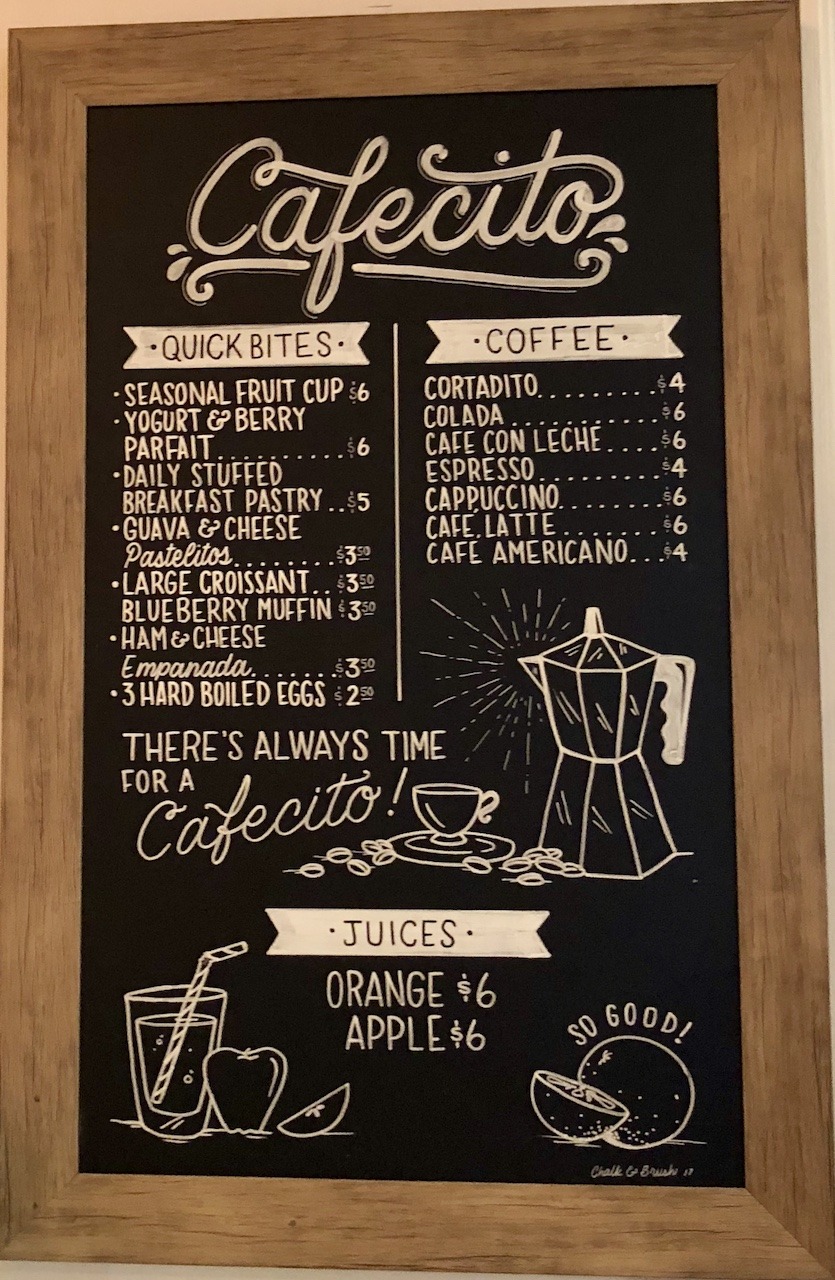 Hotel Confidante Cafecito menu