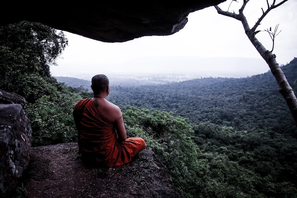 Monk overlooking forest near bangkok