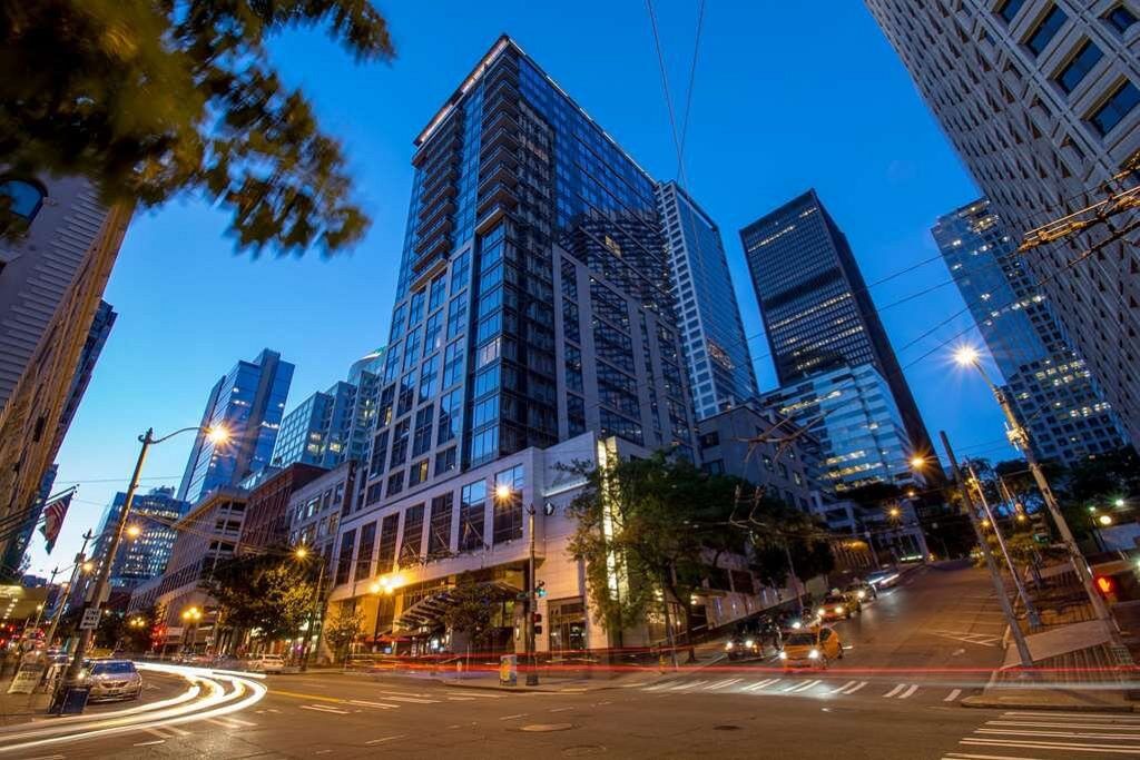 skyscrapers view in an evening time