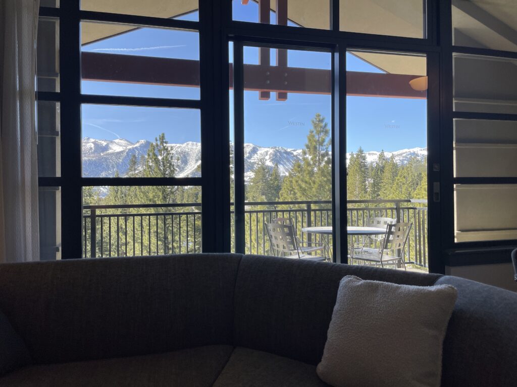 View of the mountains from the living room at the Westin Monache 2 bedroom luxury suite