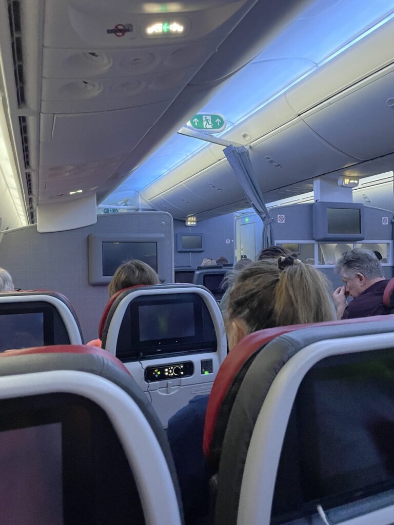 American Airlines Main Cabin Extra Boeing 787 mood lighting