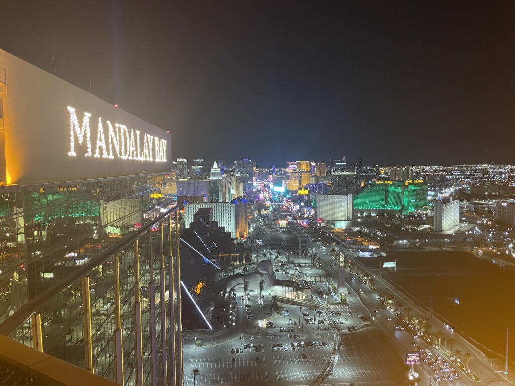 a cityscape with lights at night
