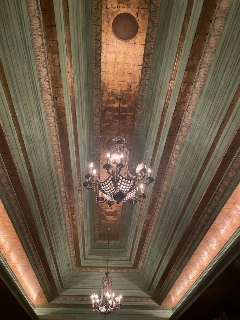 a chandelier from the ceiling