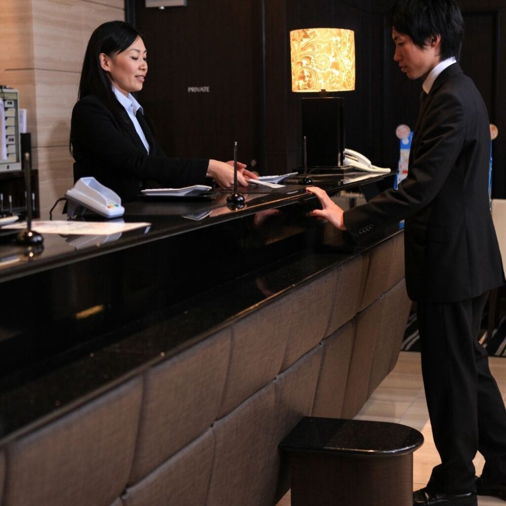 Person checking into hotel
