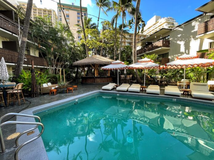 Pool area of the White Sands Hotel in Waikiki