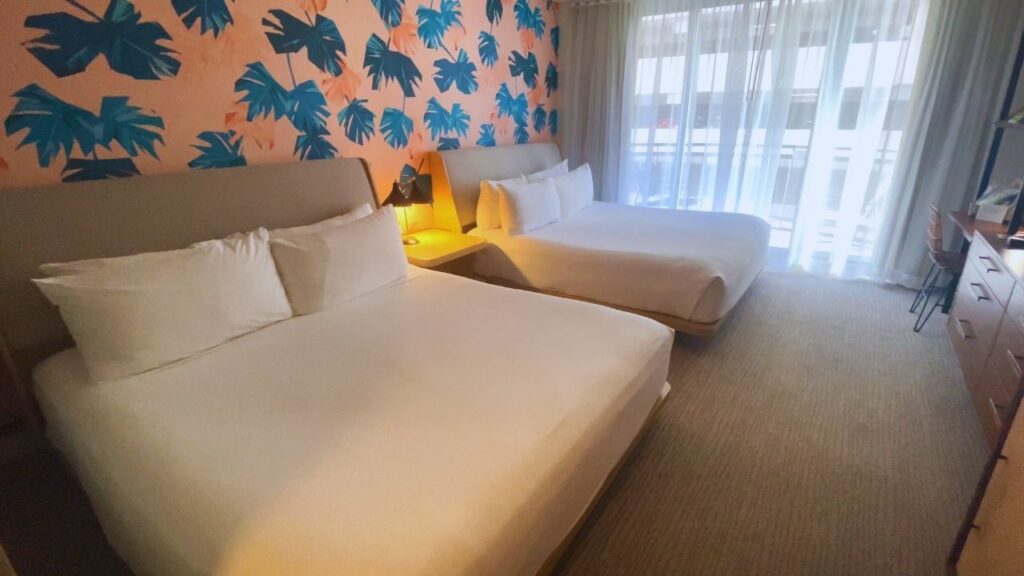 2 queen beds at the Laylow Waikiki, one of the best boutique hotels on Oahu