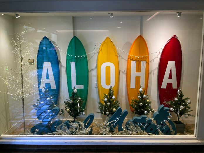 a display of surfboards in a store