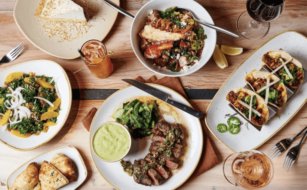 a table with plates of food