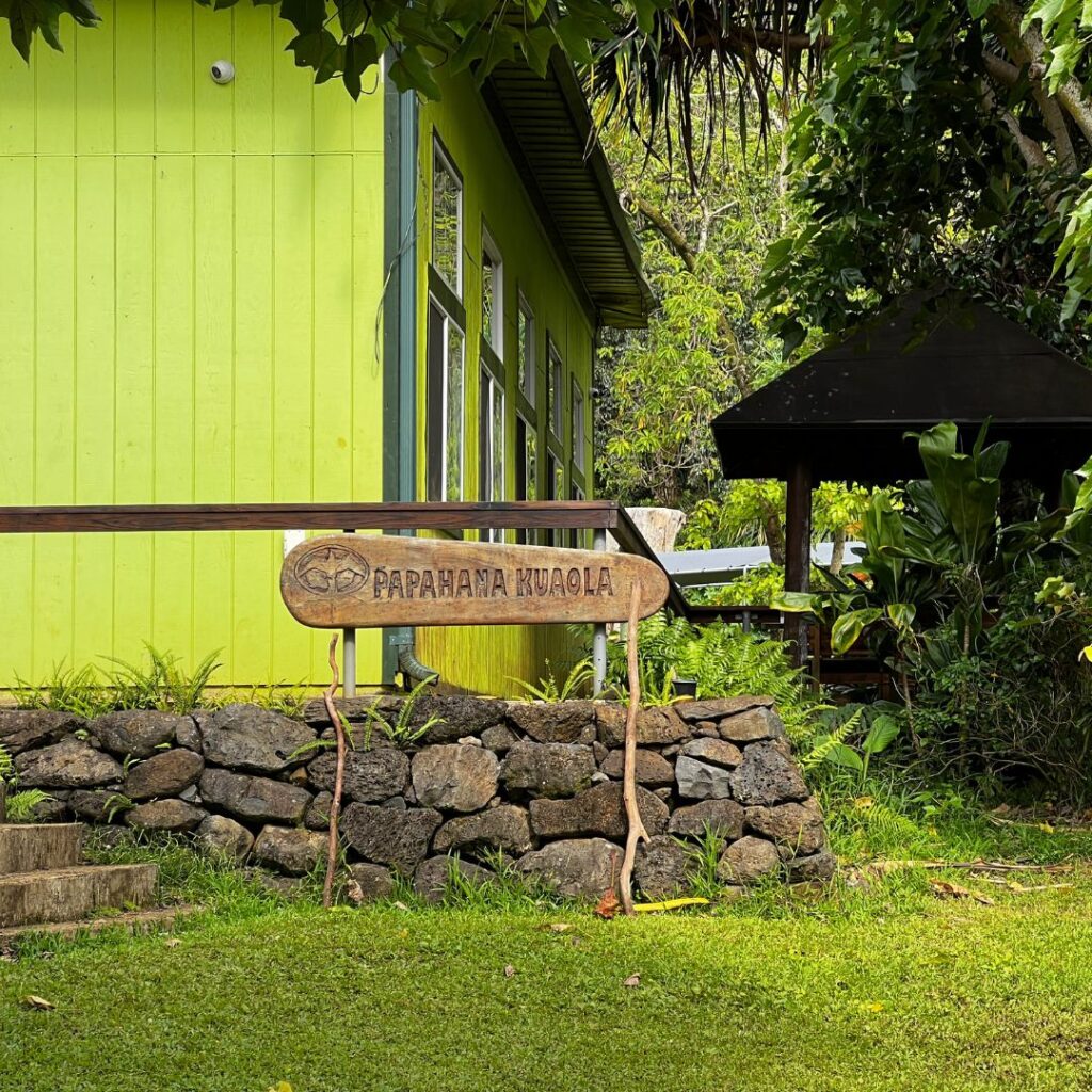 View of the Papahana Kuaola sign at the main building near the meeting site.