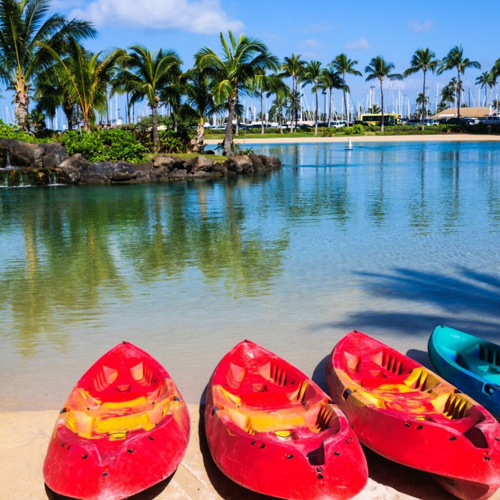 a group of kayaks on a beach