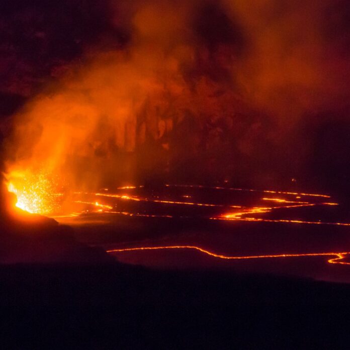 a lava flowing into the night sky