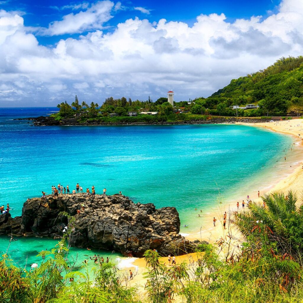 a beach with rocks and water