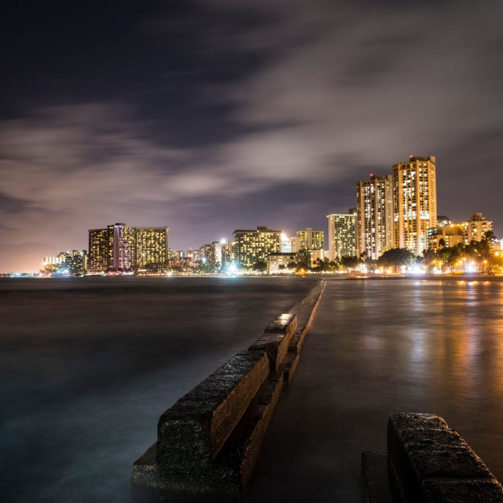 Waikiki at night is one of the best places to celebrate New Year's Eve in Hawaii