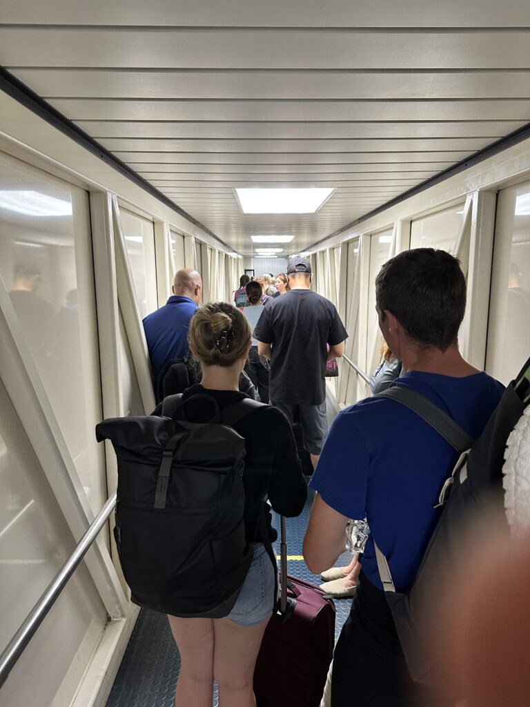 a group of people on a train