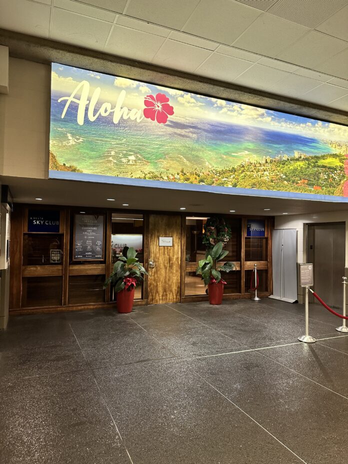 a large sign above a door