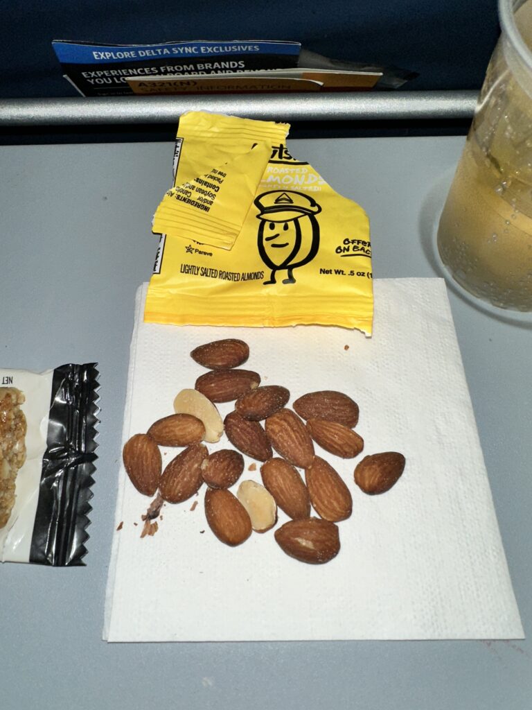a group of almonds on a napkin