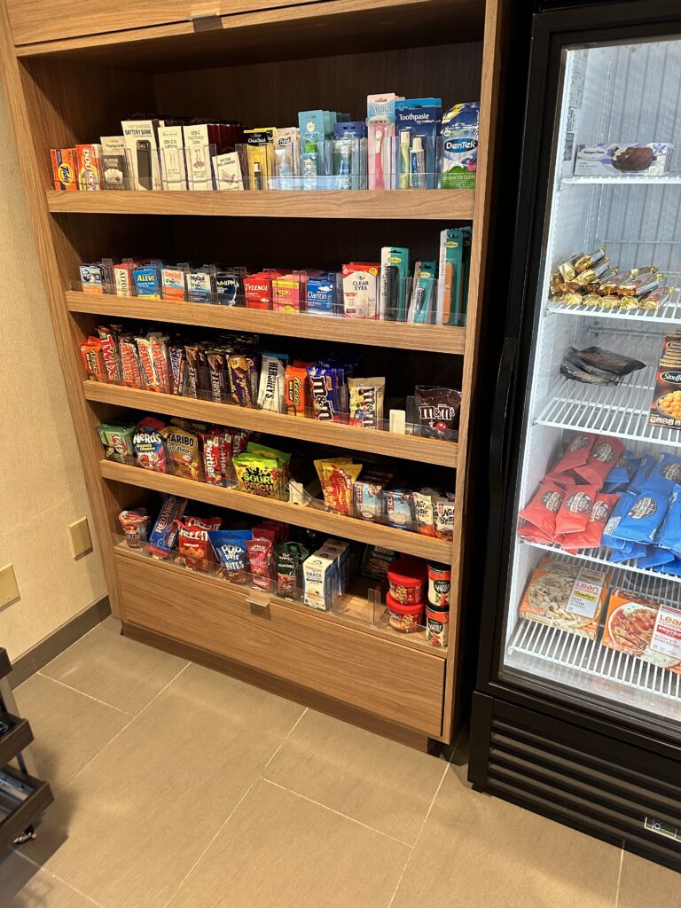 a shelf with food on it