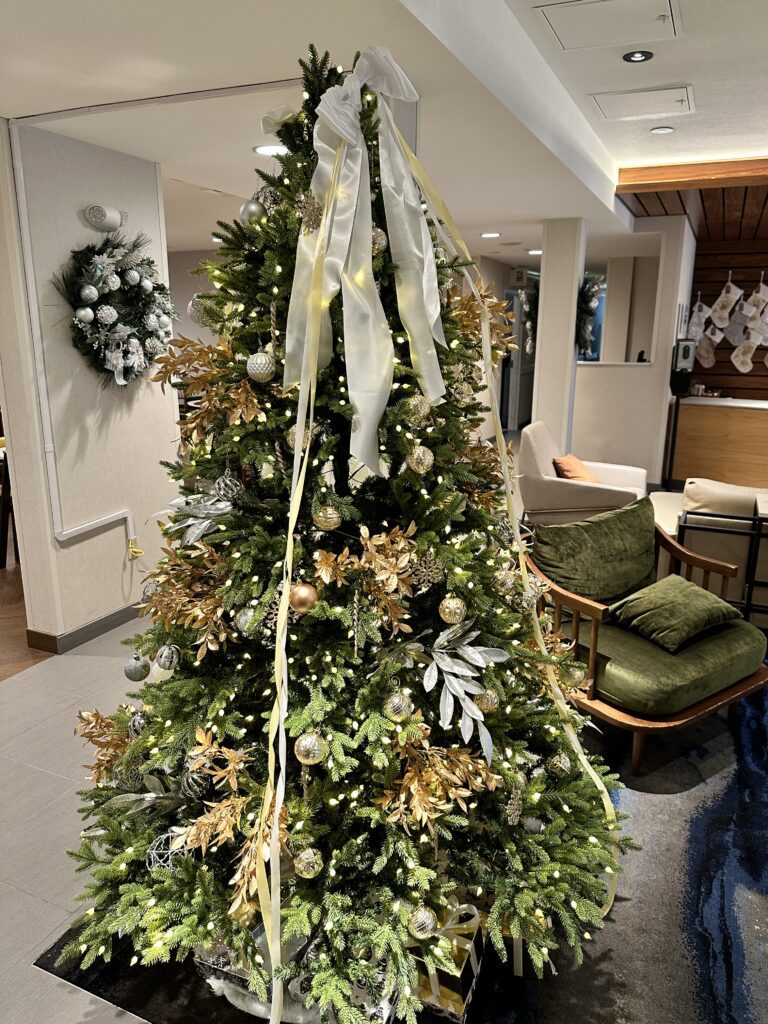 a christmas tree in a room