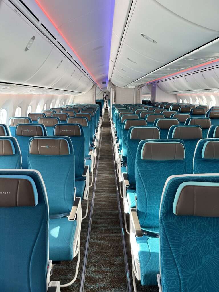 an airplane with blue seats